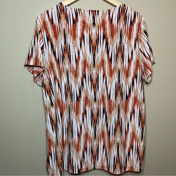 JM Collection Blouse Women Size XL Orange Tan White Textured Short Sleeve Casual - Picture 2 of 5